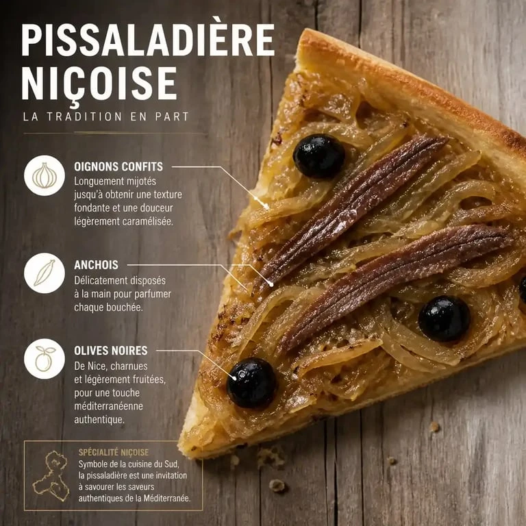 Pissaladière niçoise traditionnelle, spécialité culinaire du Vieux Nice