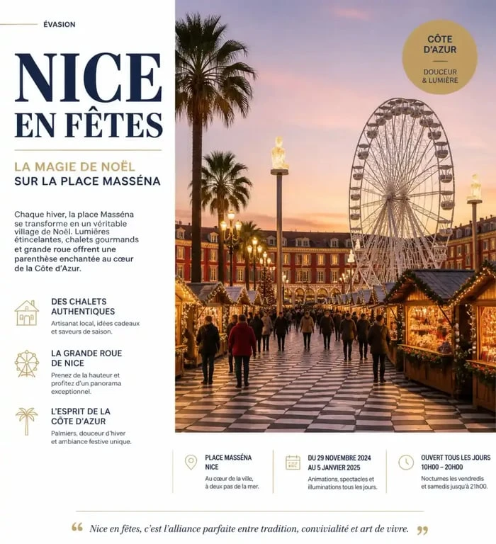 Marché de Noël sur la place Masséna à Nice pour un séjour de noel cote d azur