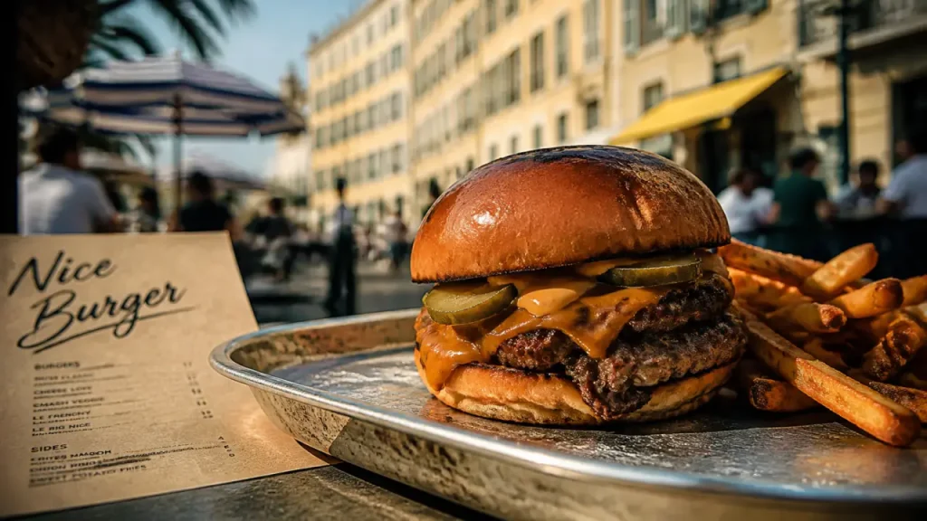 Nice burger restaurants à Nice : burger smash doré et frites croustillantes