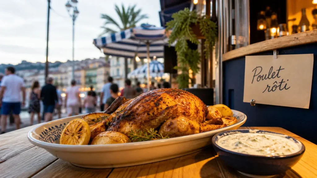 Nice chicken restaurants : poulet rôti niçois au citron, pommes de terre et sauce yaourt