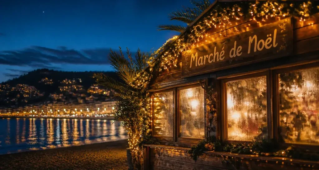 Marché de Noël sur la Promenade des Anglais, noel cote d azur la nuit