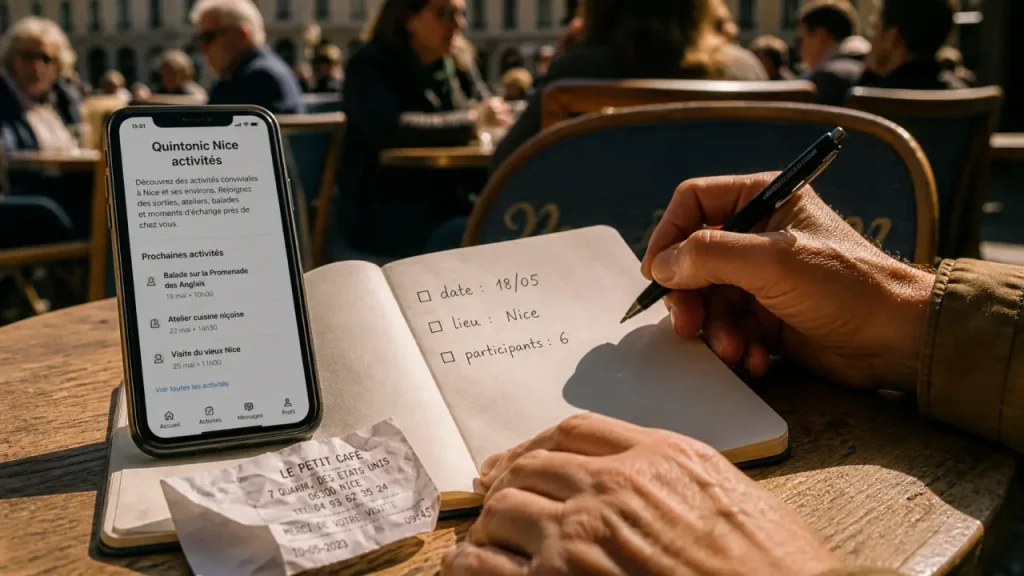 Quintonic nice activités : smartphone, carnet et sorties à Nice