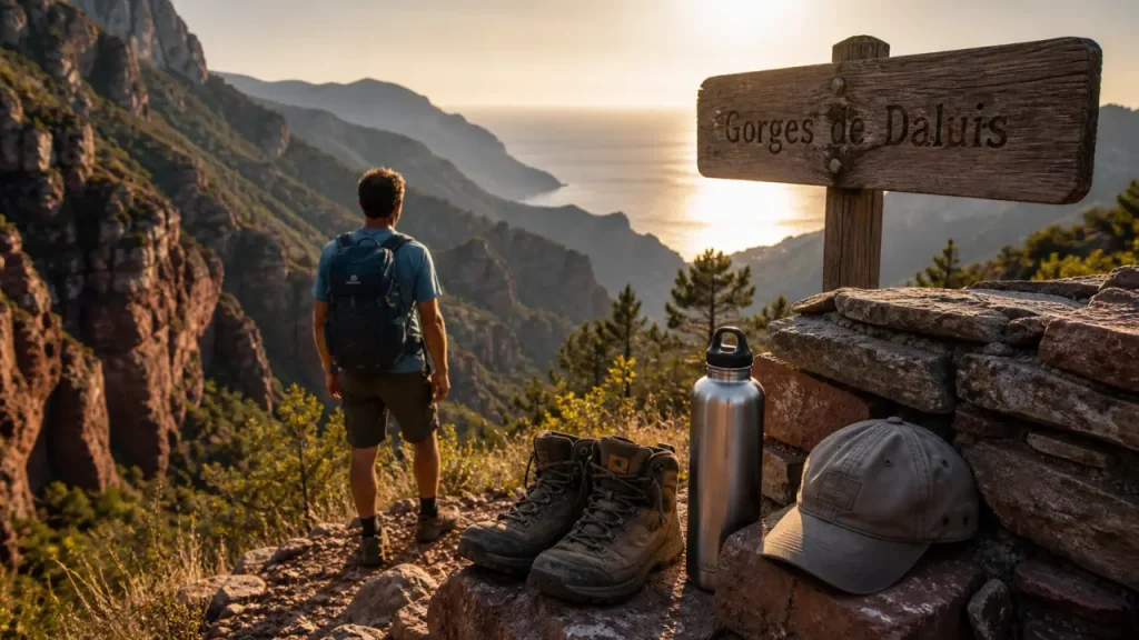Randonnées Alpes Maritimes : chaussures de randonnée sur sentier vers la mer