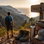Randonnées Alpes Maritimes : chaussures de randonnée sur sentier vers la mer
