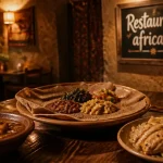 Restaurants africains : table avec injera, mafé et yassa