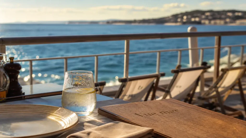 Restaurants bord de mer Nice : vue mer depuis une terrasse