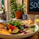 Restaurants végétariens Nice : socca croustillante, légumes rôtis sur terrasse Vieux-Nice