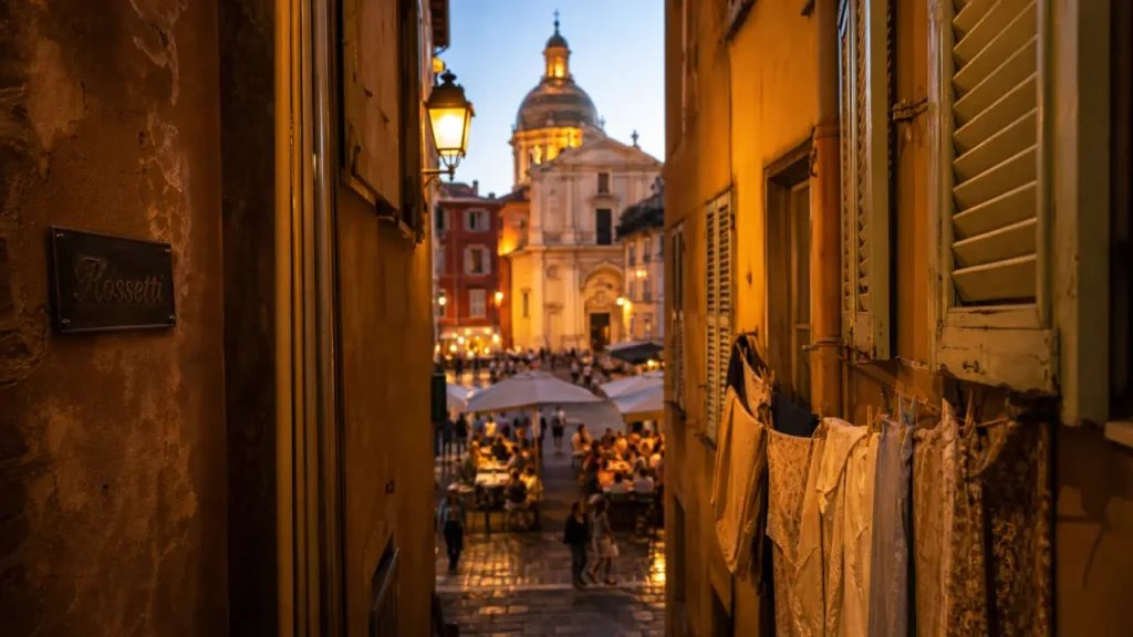 Vieux Nice : ruelle dorée avec cathédrale Sainte-Réparate