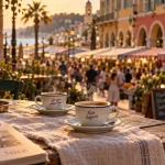 Café vieux nice en terrasse, vue sur Cours Saleya et étals