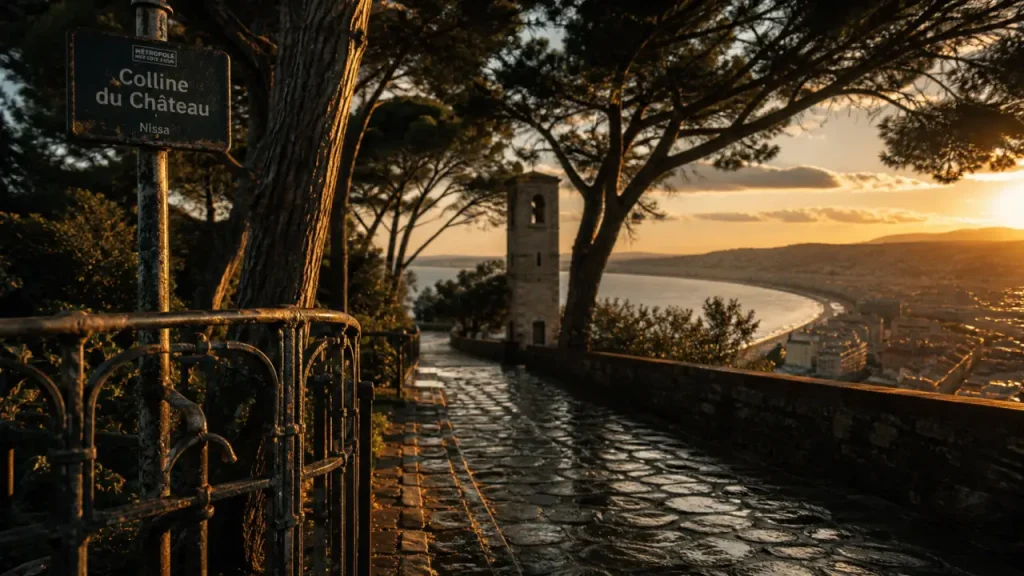 Panorama Colline du chateau nice : Tour Bellanda et Baie des Anges