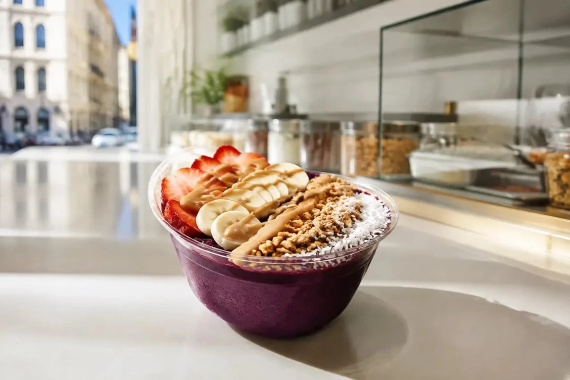 oakberry vieux nice : açaí bowl garni de fruits et granola dans une ambiance urbaine