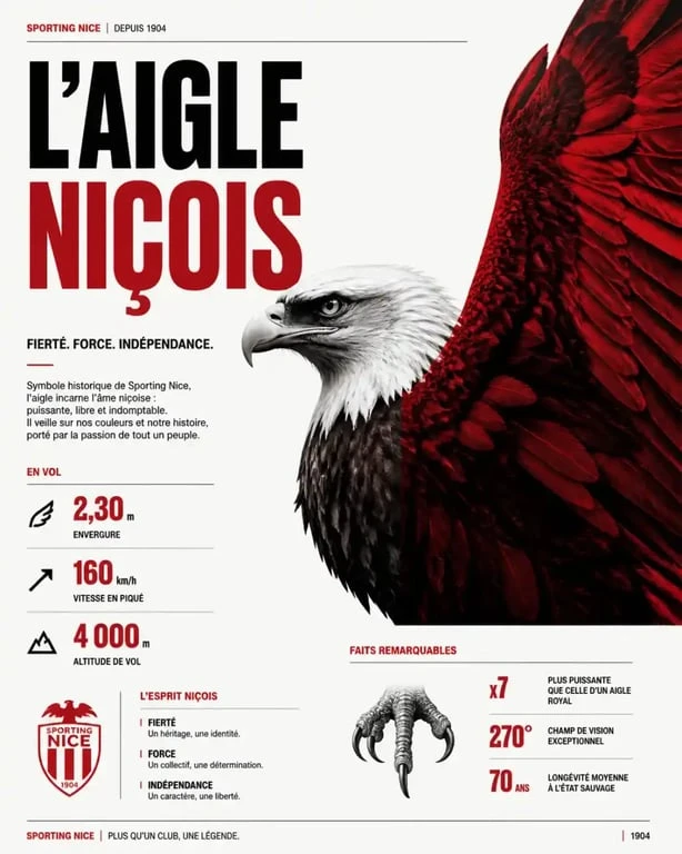 L'emblème de l'aigle, symbole historique et identitaire du Sporting Nice