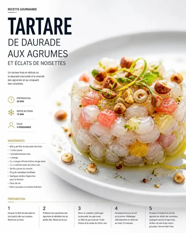 Tartare de daurade aux agrumes et noisettes, spécialité du restaurant Oka Vieux-Nice