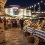 Marché nocturne Cannes au Vieux Port, allée de marché de nuit