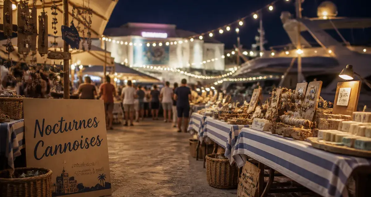 Marché nocturne Cannes au Vieux Port, allée de marché de nuit