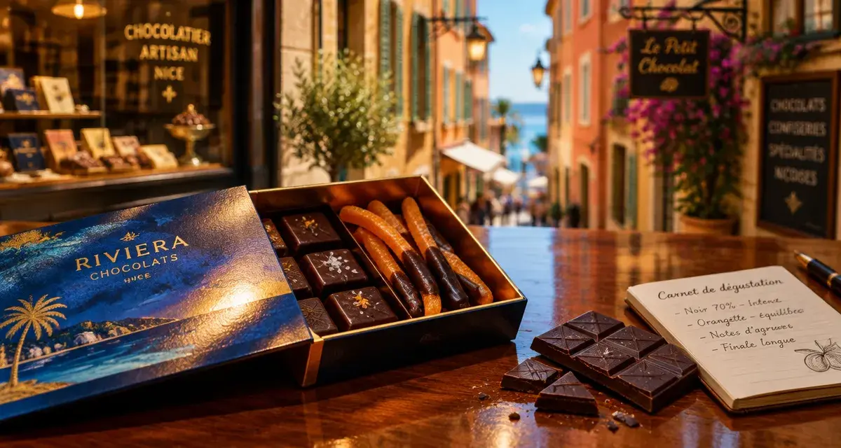 Chocolatier vieux nice : coffret de chocolat, cacao et orangettes dans le Vieux-Nice