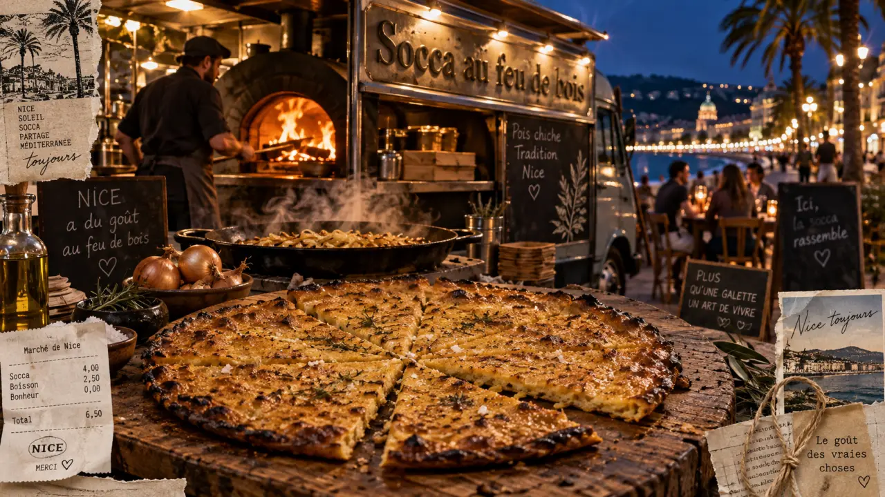 L atelier de la socca nice : socca dorée au feu de bois à Nice